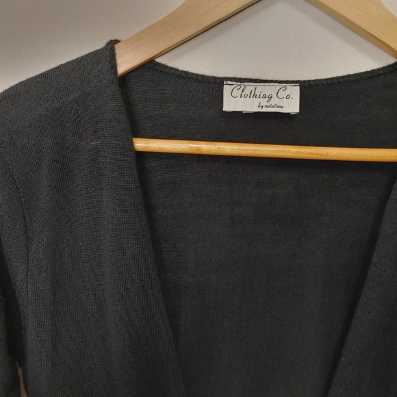 Black knit Shrug Cardigan 3/4 sleeve tie front crop sweater cardigan - Picture 5 of 5